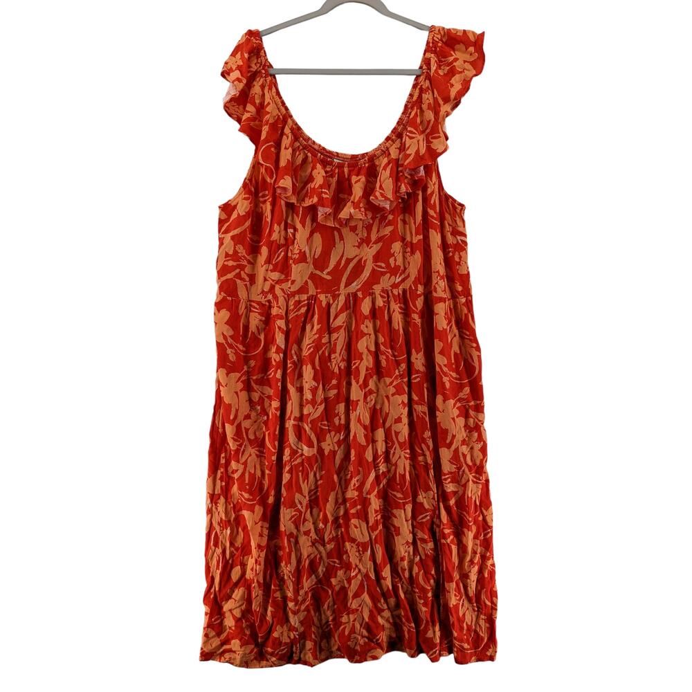 Ava & Viv Floral Maxi Dress 2X Orange Plus Ruffle Off Shoulder Smocked Back Midi
